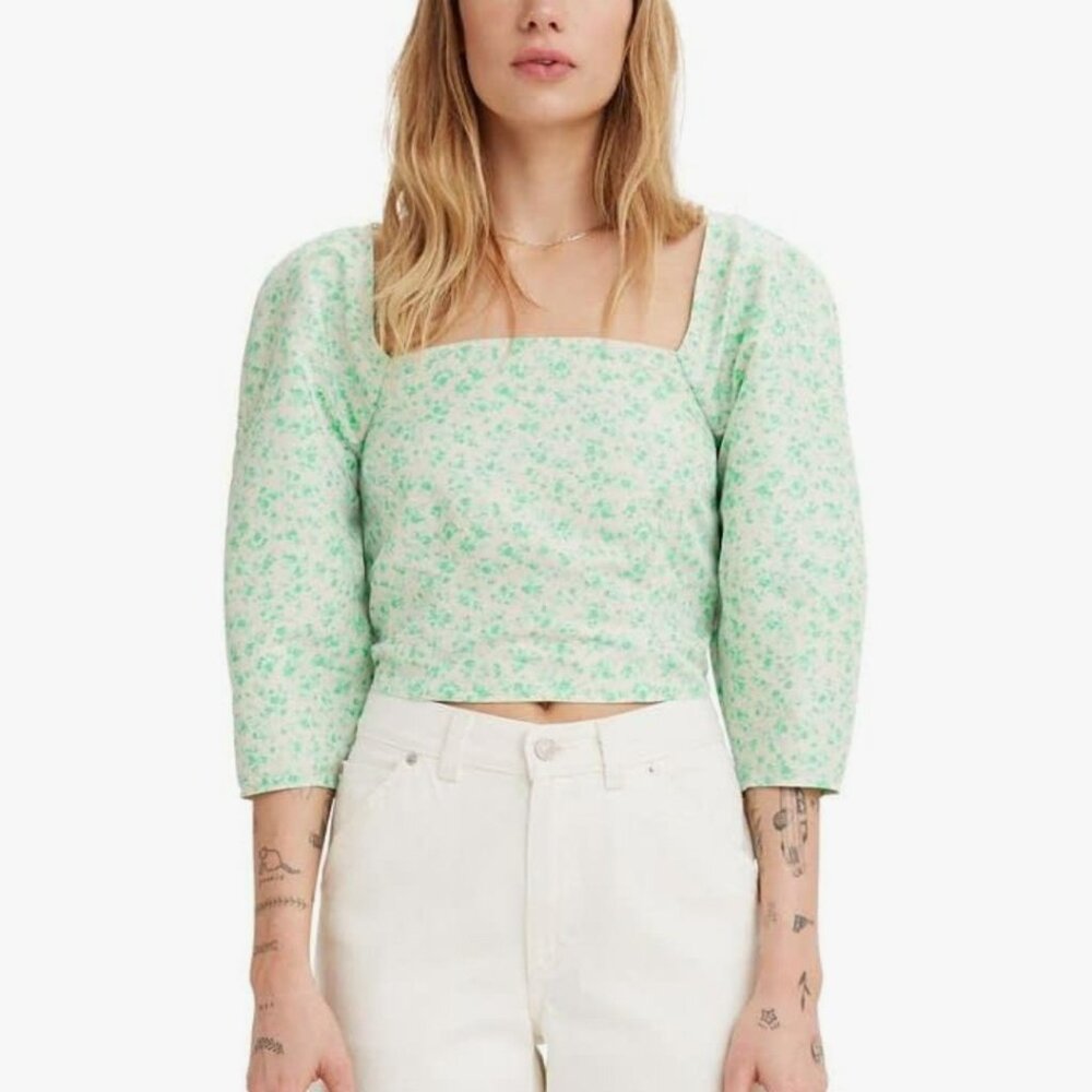Levis Women's Yvie Puff Sleeve Cropped Floral Blouse NWT - Size Small